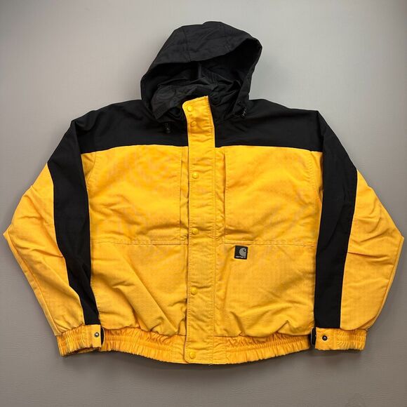 Vintage Carhartt Jacket Mens Large Yellow Black Mesh Lined Packable Hood J105